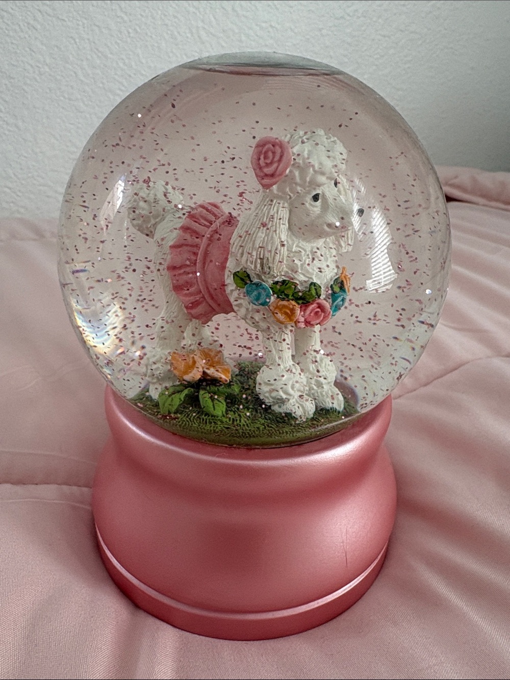 Pink Poodle Snow Globe - Decorative Home Party Accent